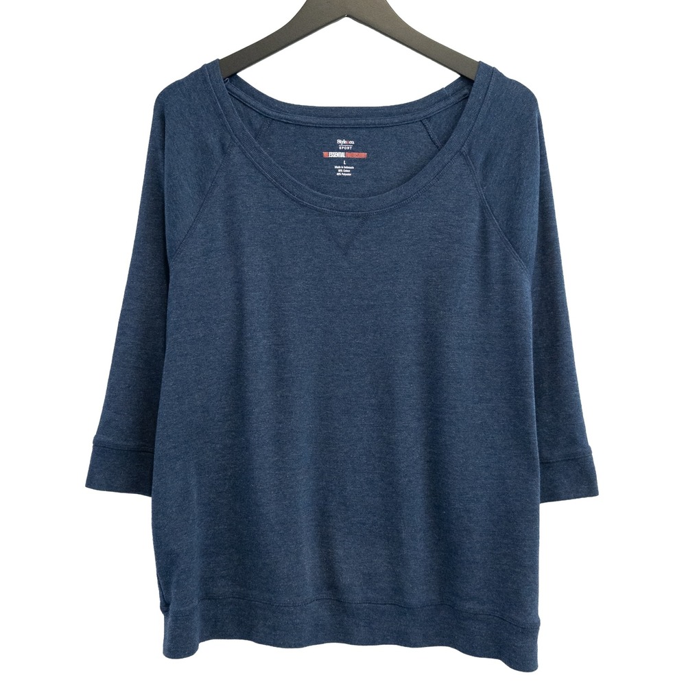 Style & Co Sport Sweatshirt Womens L Blue‎ 3/4 Sleeve Shirt Athleisure Top Comfy